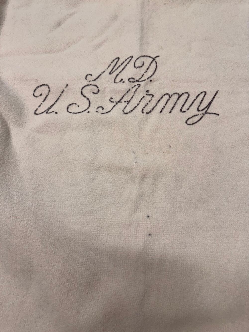 Vintage Wool Medical Army Blanket Cream Maroon 62”x84” "MD US Army 1944"